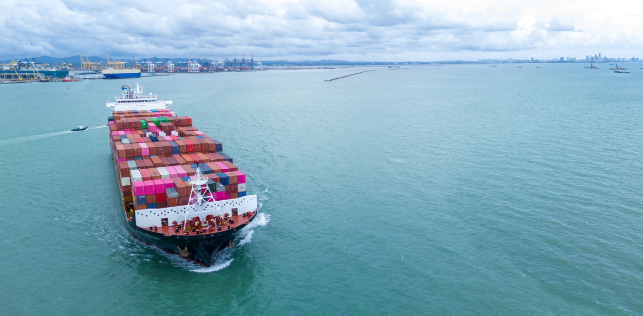 Cargo ship pulls out of port