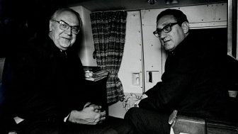 Kissinger and Soviet Ambassador obrynin meeting on helicopter, January 25, 1974