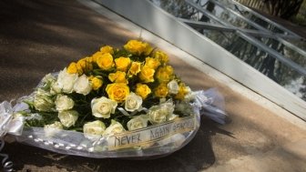 Flowers at the Kigali Genocide Memorial for the victims of the 1994 genocide in Rwanda.