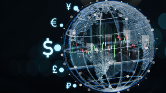 Globe surrounded by the major currencies of the world