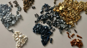 World map made of critical minerals