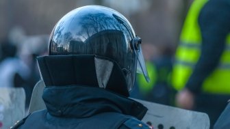 Riot police at a peaceful rally for the freedom of Alexey Navalny and political prisoners in Russia on April 21, 2021