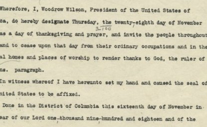 President Woodrow Wilson Issues Thanksgiving Proclamation