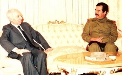 Saddam meets with founder of Ba'athist thought, Michael Aflaq, in 1988