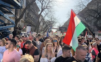 Tisza march in downtown Budapest on March 15, 2026