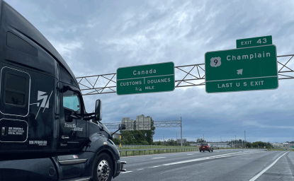 Semitruck on highway towards US-Canada border