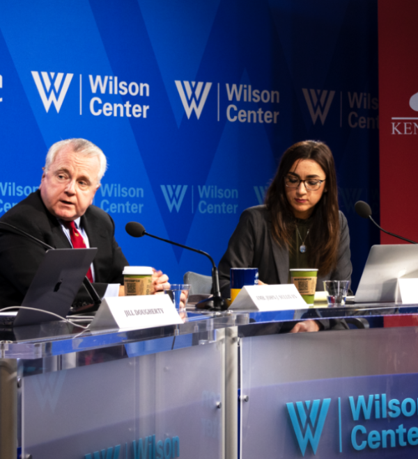 Event panelists from left to right: Jill Dougherty, Amb. John Sullivan, Olena Lennon, and William Pomeranz