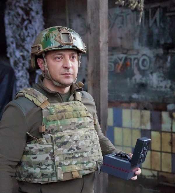 President of Ukraine Volodymyr Zelensky visited the front positions of the army in the Donetsk region. Ukraine, Donetsk. 17.02.2022