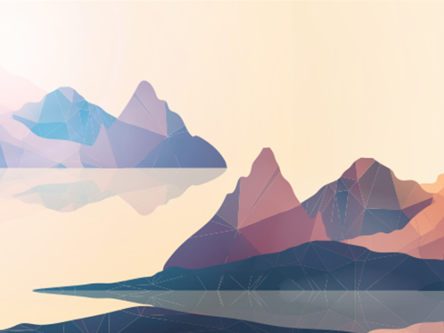 Geometric Coast Mountains and Sunset Background Panorama 