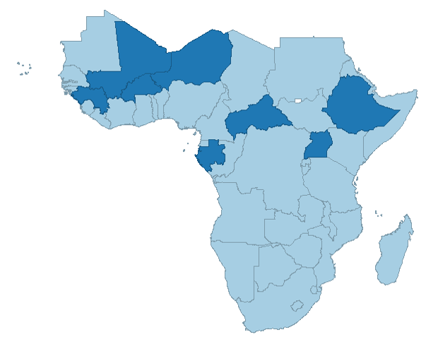 Terminations of AGOA Eligibility under Biden Administration Map