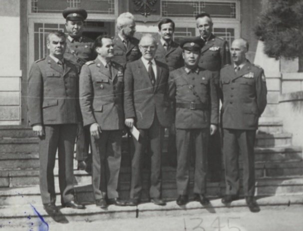 Photograph of North Koreans and Polish officers at Panmunjom