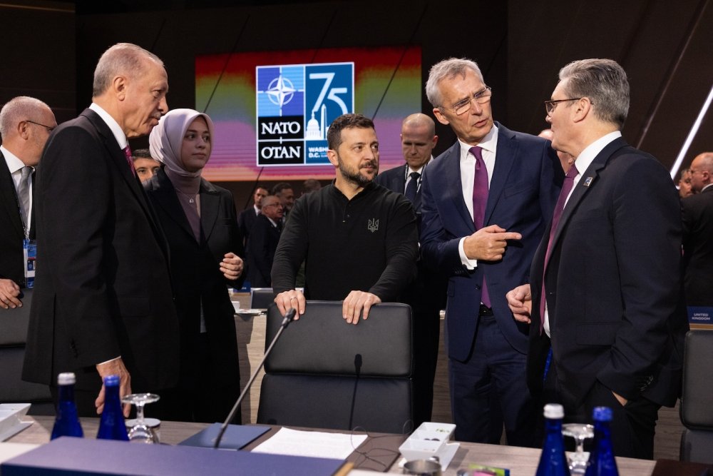 (from left) Turkey's President Recep Tayyip Erdogan, President of Ukraine Volodymyr Zelensky, UK Prime Minister Keir Starmer and NATO Secretary General Jens Stoltenberg at the NATO Summit