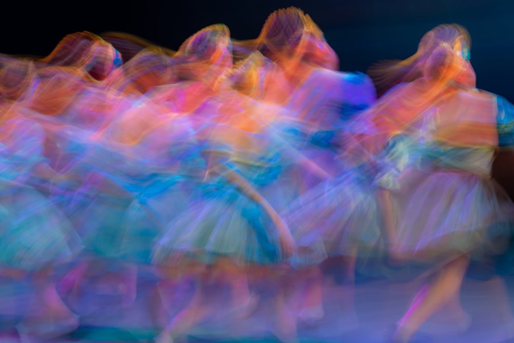 Long exposure photo of ballet dancers moving