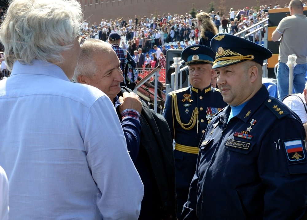 MOSCOW, RUSSIA - MAY 7, 2019: Commander-in-Chief of the Aerospace Forces of the Russian Federation, Colonel General Sergei Surovikin at a rehearsal of the parade on Red Square in honor of Victory Day