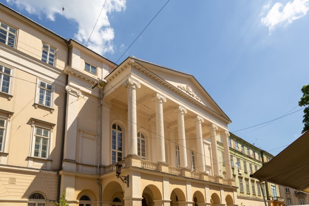 facade of the Maria Zankovetska Theater in Lviv, Ukraine