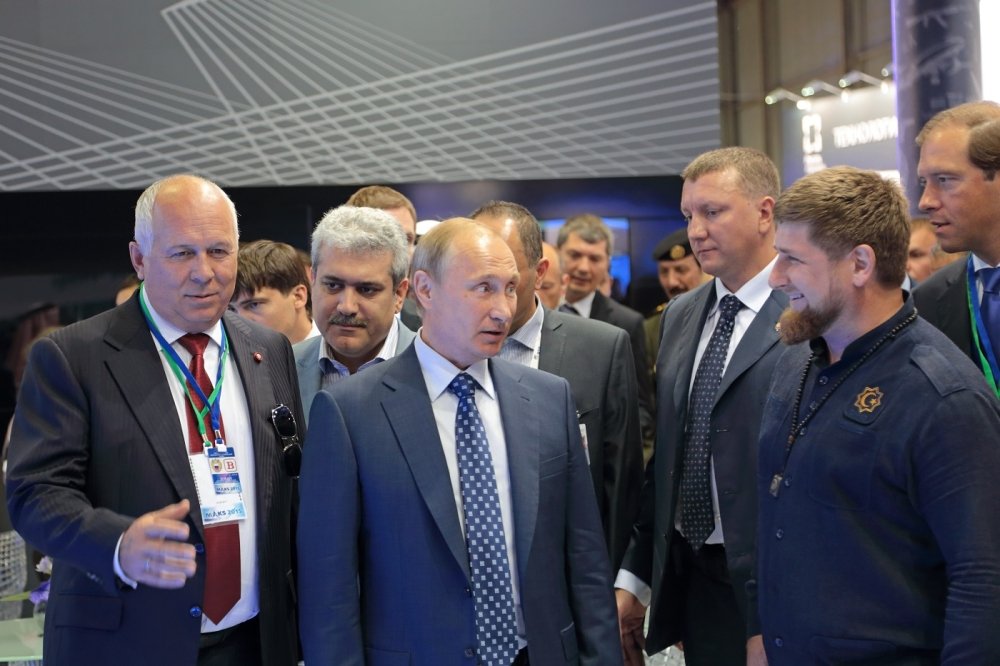 CEO of Rostec Corporation Sergey Chemezov, President of Russia Vladimir Putin and head of Chechnya Ramzan Kadyrov