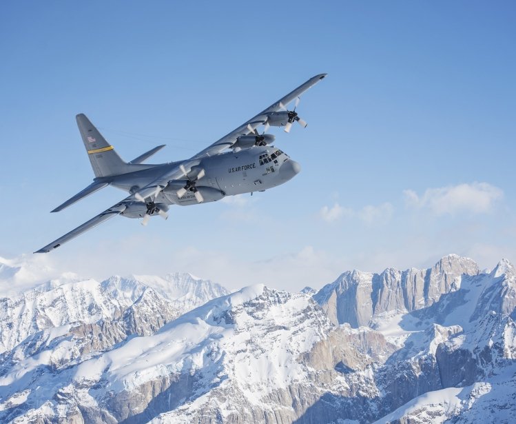 A C-130 Hercules, from Alaska Air National Guard’s 144th Airlift Squadron, flies over Denali National Park and Preserve, Alaska, March 4, 2017. 