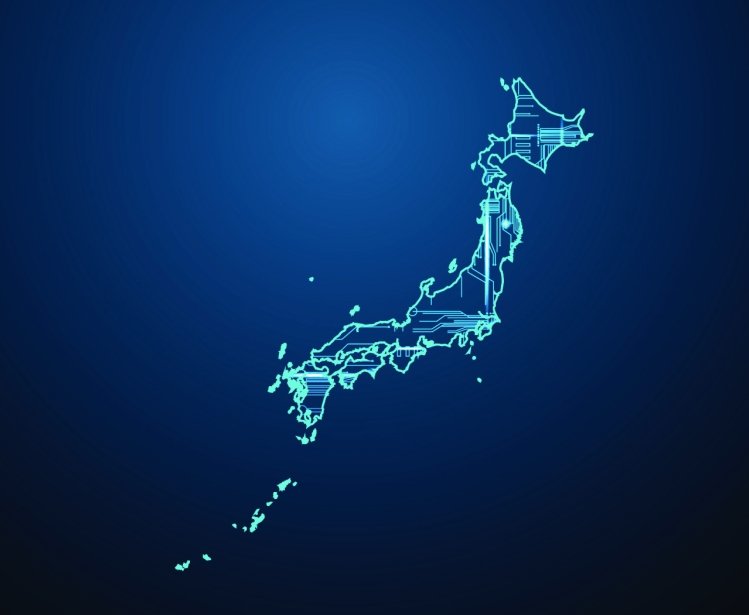 A map of Japan that looks like a circuitboard