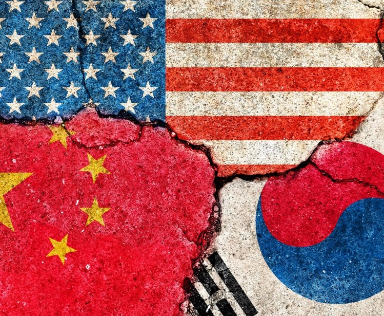 Image of USA, China, and South Korean flags