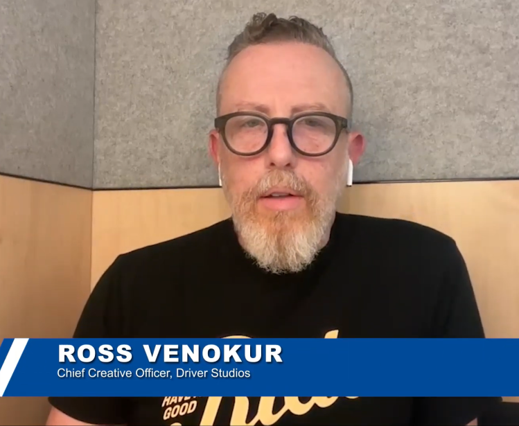 Image of Ross Venokur, with a name tag displayed below him that reads "Ross Venokur: Chief Creative Officer, Driver Studios"