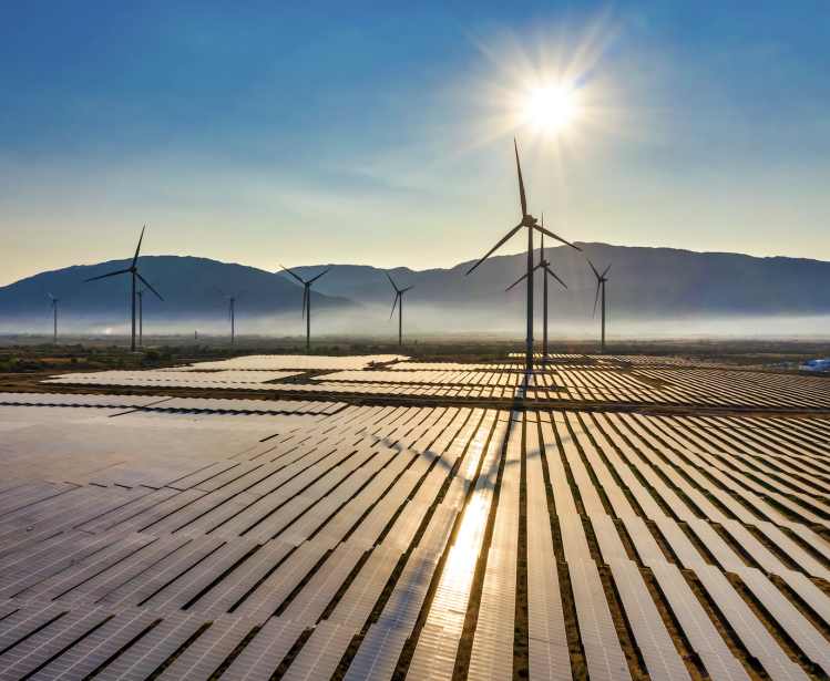 Aerial view of windmill and Solar panel