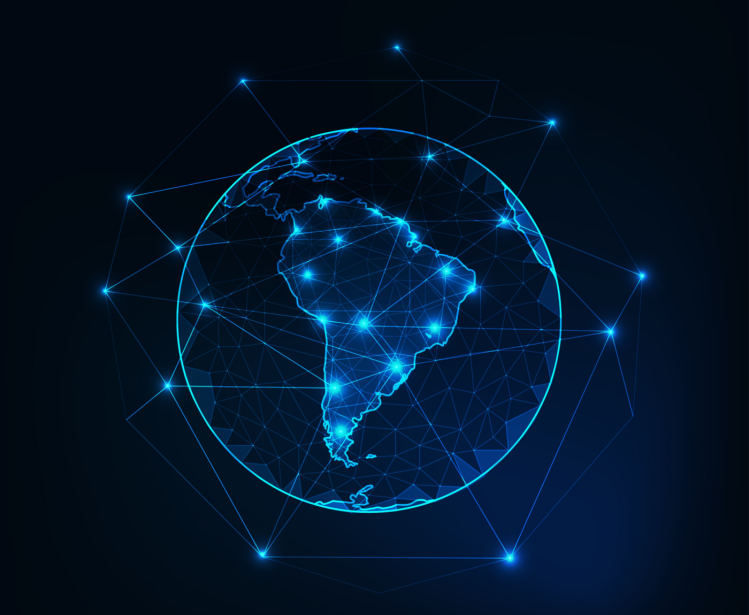 Globe connected by vectors focused on South America