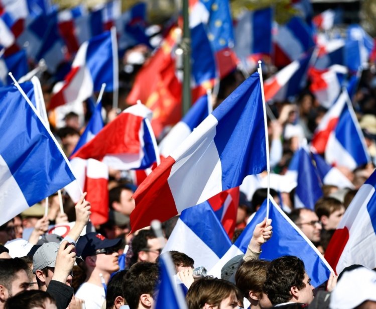 Crowd and Supporters with French Flags