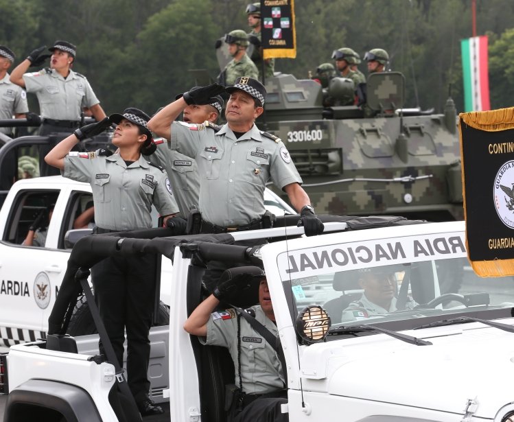 Elements of the National Guard of Mexico rehearse for the parade commemorating the day of the independence of Mexico.