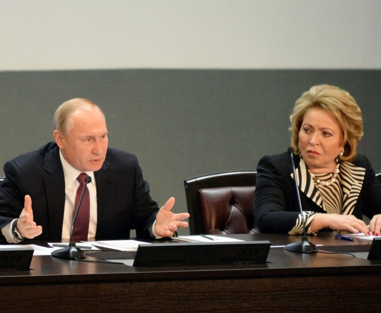 FEBRUARY 28, 2019:Russian President Vladimir Putin and the President of the Council of Federation of the Federal Assembly of the Russian Federation Valentina Matvienko.