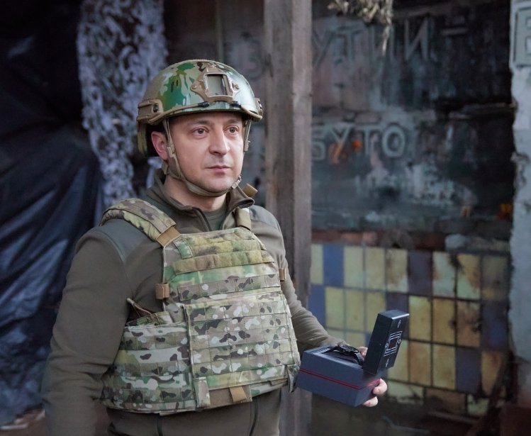 President of Ukraine Volodymyr Zelensky visited the front positions of the army in the Donetsk region. Ukraine, Donetsk. 17.02.2022