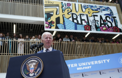 President Joe Biden speaks at Ulster University in Belfast, Northern Ireland, Wednesday, April 12, 2023