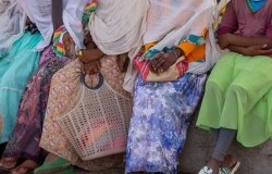 Tigray women resting in street market in center of Aksum