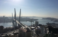 Aerial view of the Golden Bridge in Vladivostok 