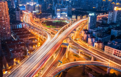 Busy road at night