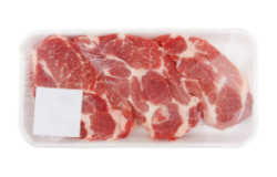 Packaged meat with blank labeling