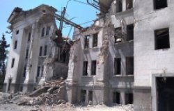 Mariupol - June 1, 2022: the building of the Drama Theater, destroyed during the war in March 2022.